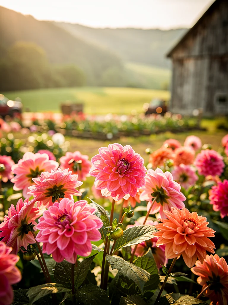 Lalaland Flower Farm — rows of seasonal flowers with Catskills mountains in the background