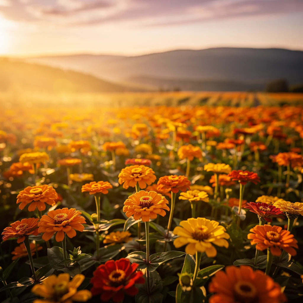 Flower field at golden hour