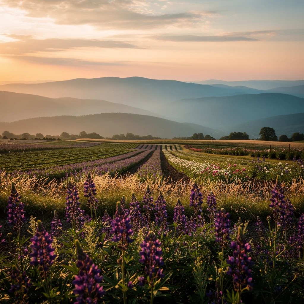 Farm landscape with Catskills backdrop