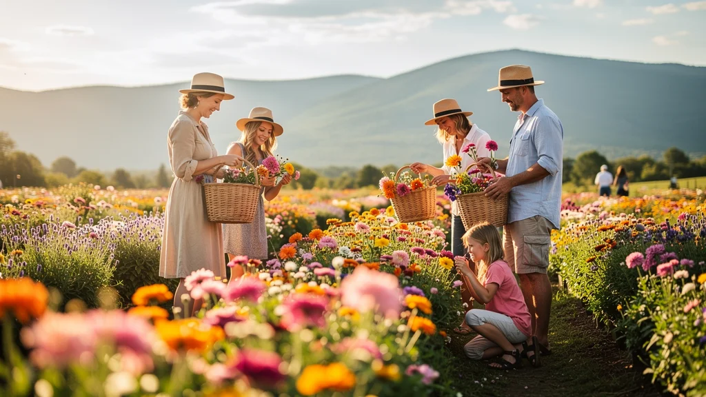 U-pick visitors in the flower fields