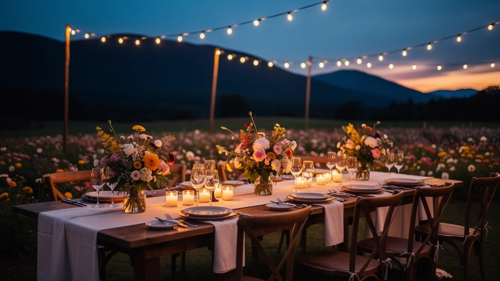 Farm-to-table dinner with floral centerpieces